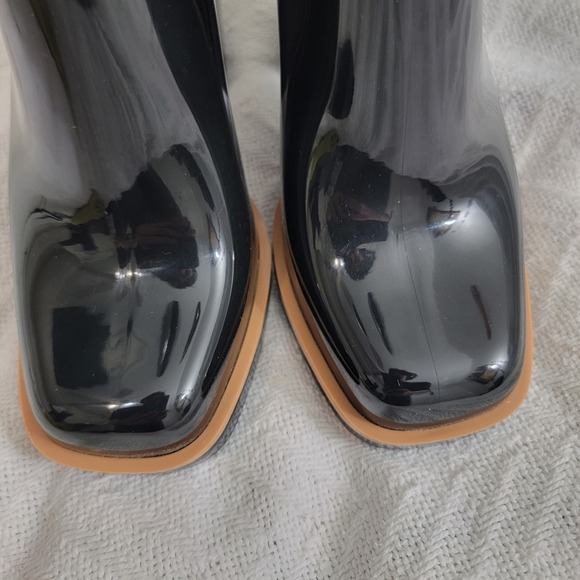 Melissa Classic Chunky Heel Waterproof Rain Boots Square Toe Wellie Black Size 6 - Picture 4 of 16